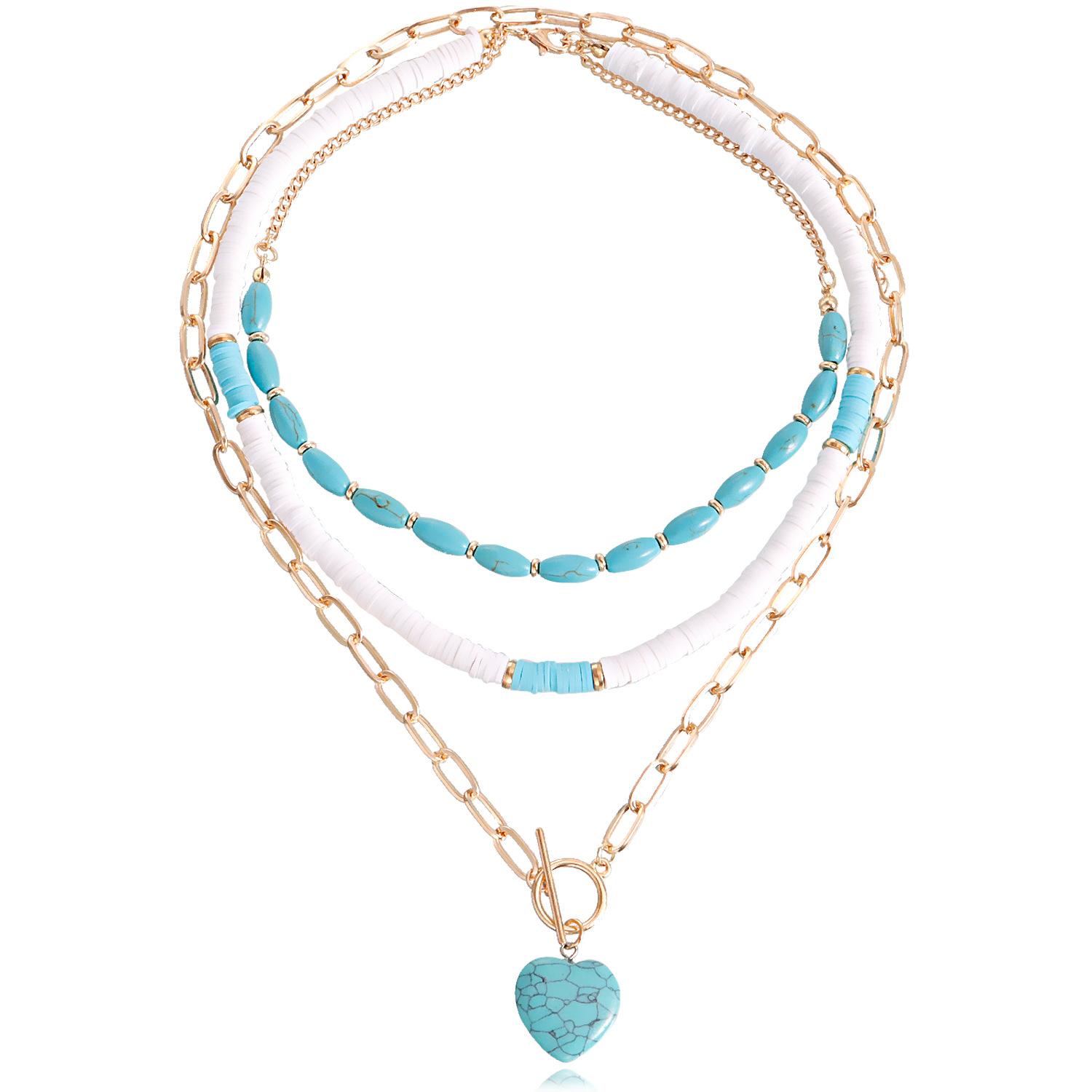 Accessories, Bohemian soft pottery turquoise love pendant necklace, marine wind niche design золотой