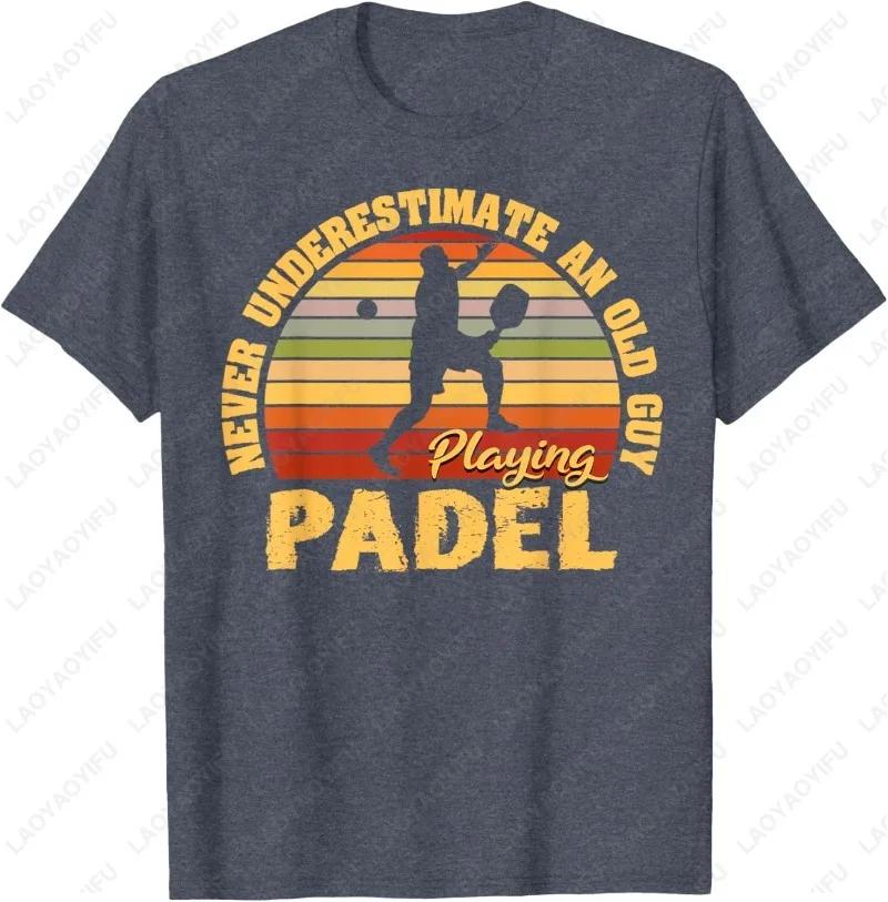 Never Underestimate An Old Guy Playing Padel Tennis Tee Funny Player Silhouette Graphic Sports Lover Gift Unisex Cotton Shirt