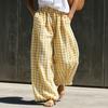 Women's Trendy High Waisted Plaid Pants with Elastic Waistband and Pockets for Casual Daily Wear
