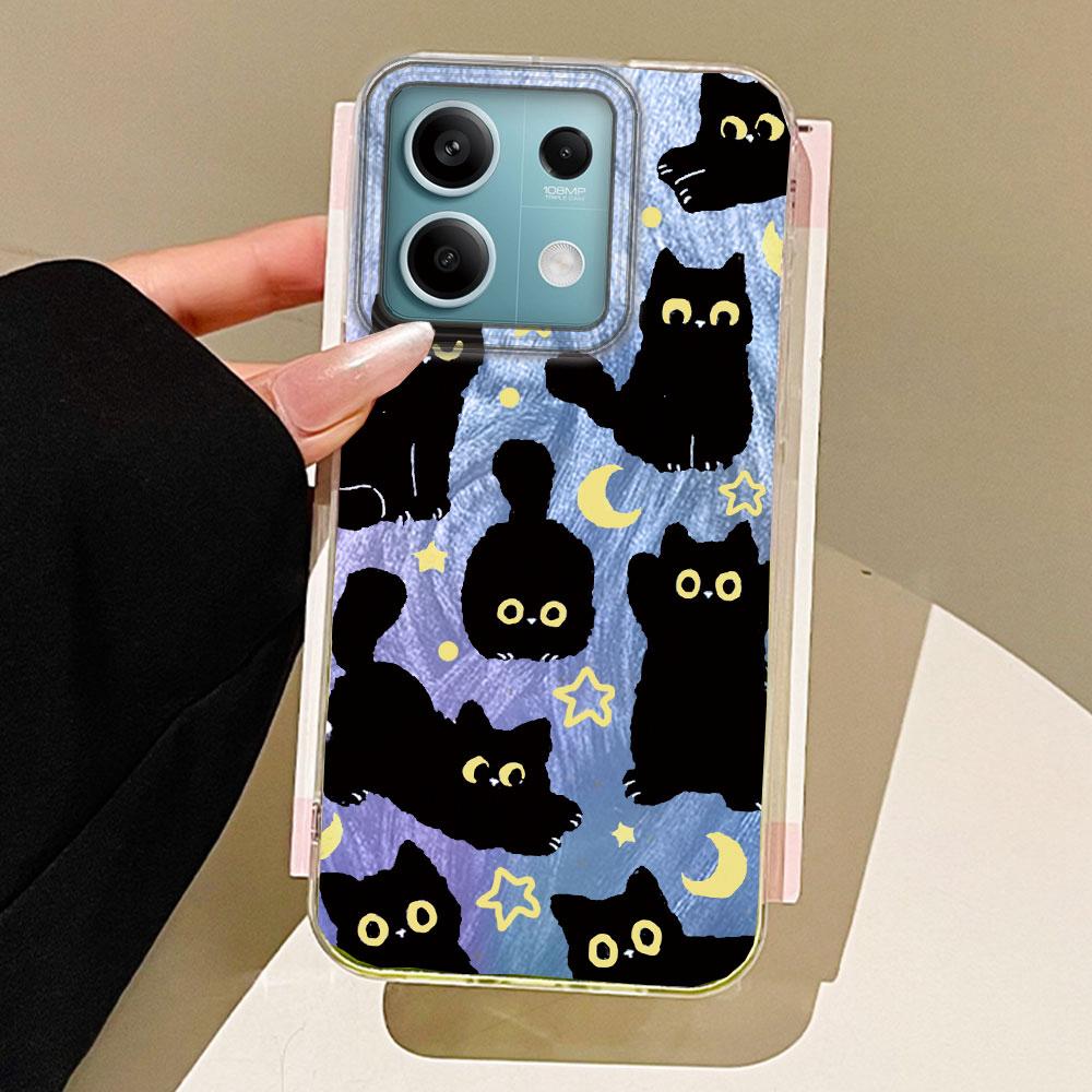Cute Moon Black Cat Phone Case for Xiaomi Redmi A3 A3X A4 14C Note 10 12 11 Pro Poco X5 X7 Pro X5 X7 Pro Shell Silicone Cover