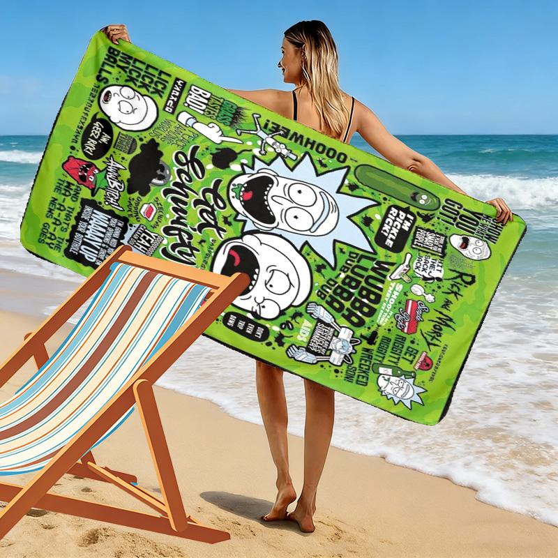 Morty Rick Print Beach Towel, Large Soft Quick Dry Towel for Beach Camping Swimming
