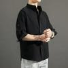 Summer Japanese Casual Loose Stand Collar Cotton and Linen Shirt Men's Linen Shirt Three-quarter Sleeve Men Shirts