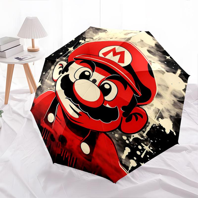 

1pc Super Mario Design Pattern Automatic 3-Fold Umbrella, 8 Iron Frames, High-Value Folding Umbrella, Suitable for Office, Travel and Outdoor Adventur