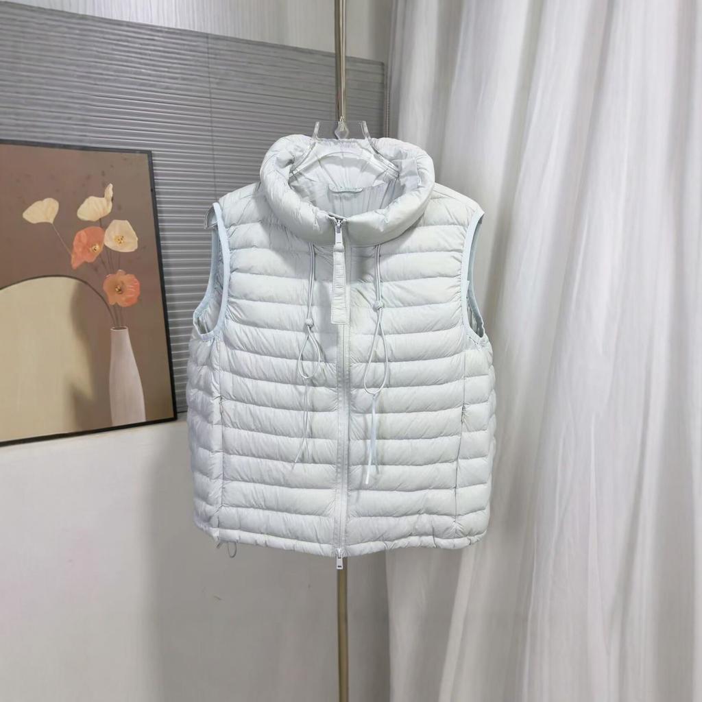 New white duck down down vest women's light stand-up collar hooded ribs pattern thermal vest wear vest