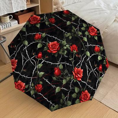 1pc Rose Barbed Wire Pattern Umbrella Design Automatic Opening and Closing Umbrella, High-quality Travel Umbrella, Lightweight and Portable, -1002134