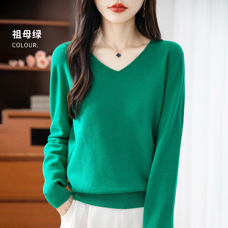 

Женский свитер с V-образным вырезом Qinghe кашемир 30% кашемир 70% шерсть осень и зима модный теплый универсальный XL темно-зеленого