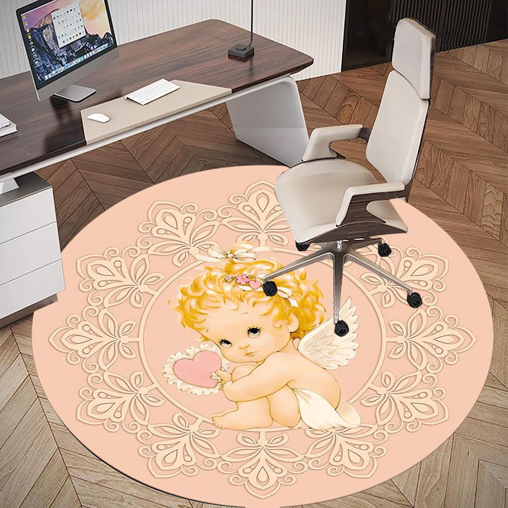 1pc Angel Baby Round Chair Mat Office Area Rug - Non-Slip, Floor Mat for Office, Bedroom, and Indoor Decor P127198