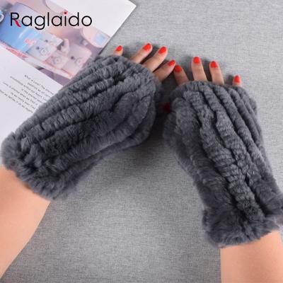 Fashion Real Rabbit Fur Gloves Women 1Pair Hand Wrist Crochet Knitted Fingerless Gilrs Gloves Good Elastic Winter Glove Warmer