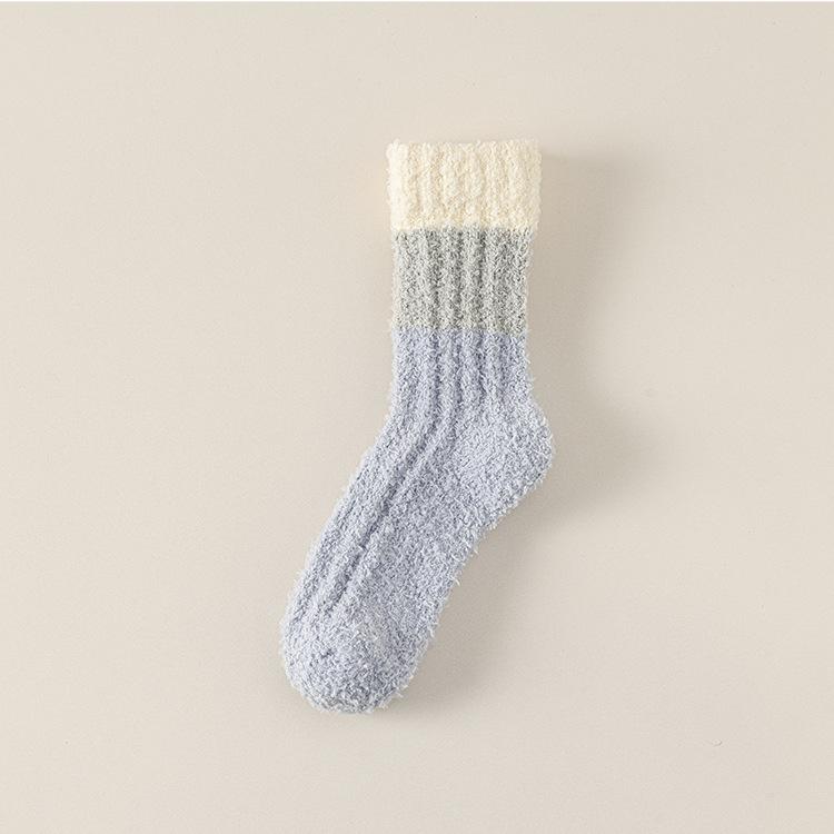 Coral Fleece Socks, Thickened for Sleep Warmth, Mid-calf Long Socks for Autumn and Winter, Long Calf Towel Floor Socks for Women