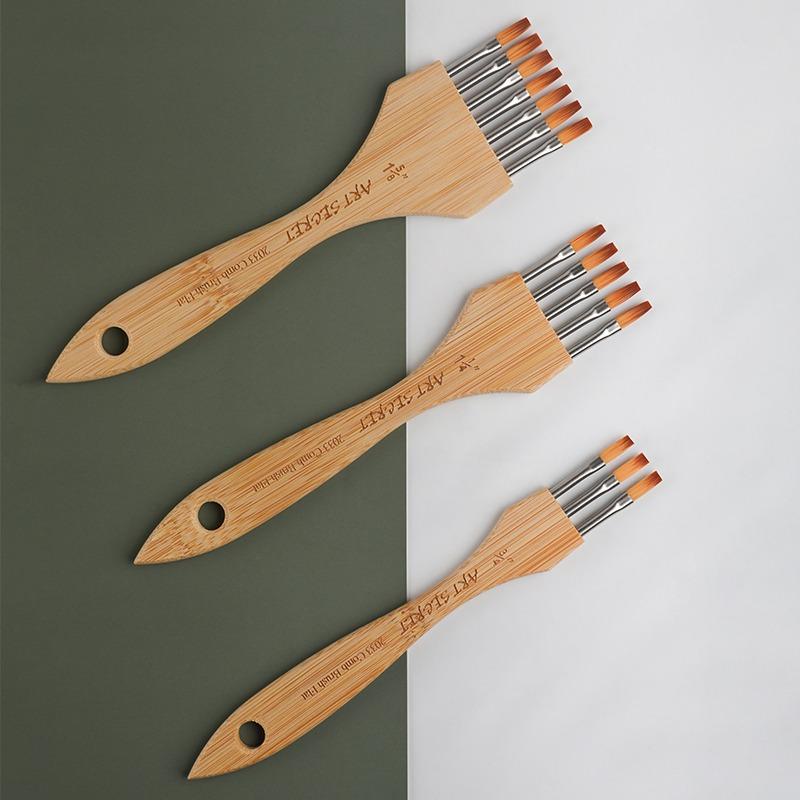 3pcs Multi-toothed Nylon Wool Flat/pointed-head Painting Brush Art Set Supplies Watercolor/ Acrylic Painting Creation Brushes