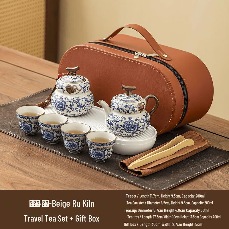 Ru Kiln Blue-and-White Lotus Gourd Travel Tea Set