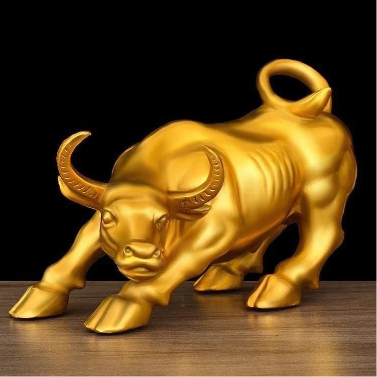 Wall Street Copper Bull Statue – Golden Charging Bull Figurine for Home & Office Decor, Luck and Success Gift