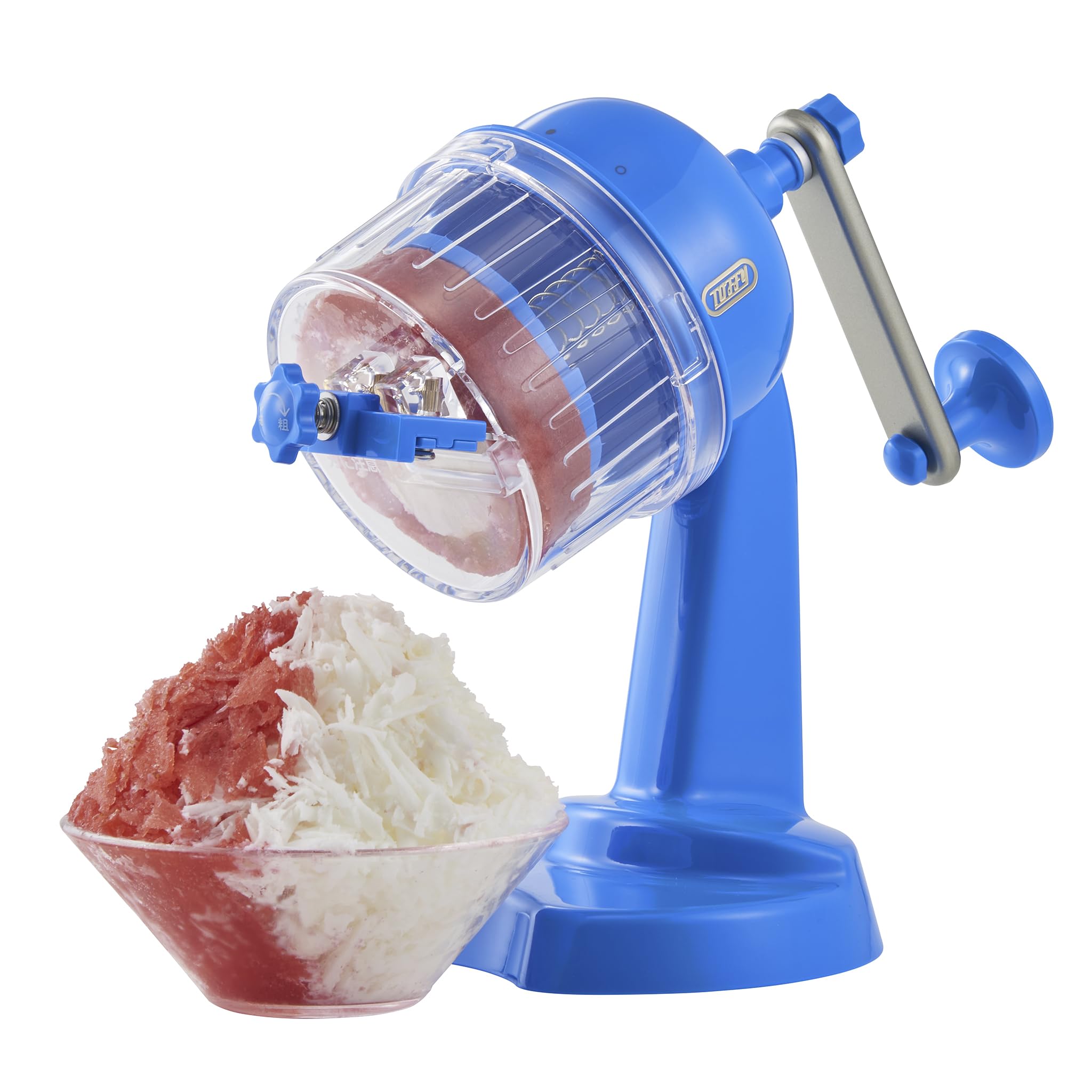 

Toffy Compact Fluffy Shaved Ice Maker Manual Frozen Fruit Flavored Stepless Temperature Outdoor Vivid Colors French Blue K-HIS1, Operation, Juice,