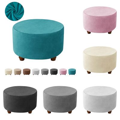 Samt Runder Ottoman Hockerbezug Elastischer Sofa Fußstützenbezug Waschbar All-Inclusive Fußhocker Sitz Überzug Möbelschutz
