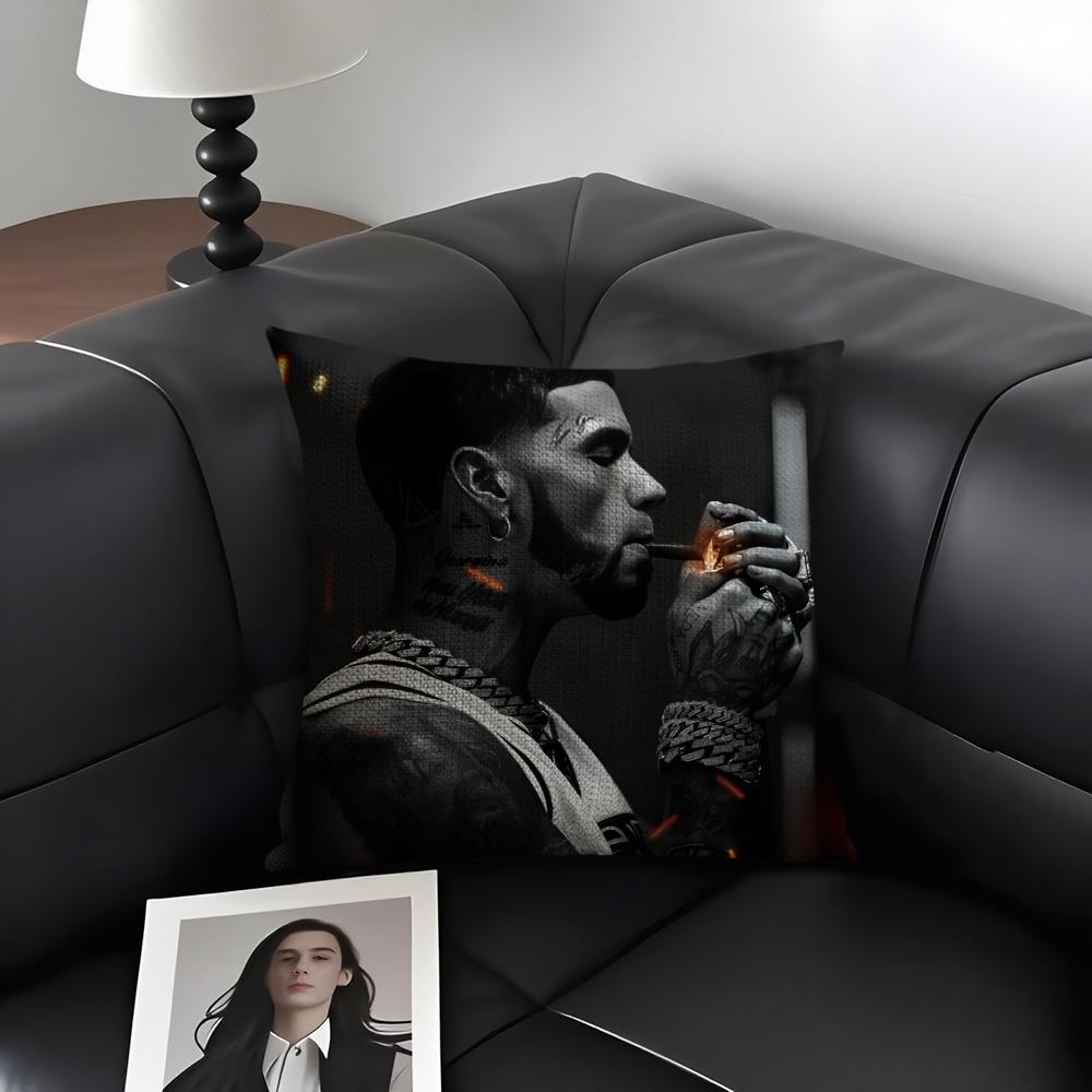 Singer A-Anuel Aa Cushion Cover Natural Linen Organic Fabric Double-Sided Printing Sofa Home Decor Gift Pillow Case