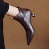 Fashion Elegant with Medium Heels Booties Autumn Winter Fleece-Lined Female Short Shoes Pointed Toe Leather Chelsea Women's Ankle Boots