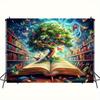 2D Plane, 1 Piece of Magical Book Tree and Book Ladder Banner - Birthday Party Decoration, Book-themed Wall Hanging