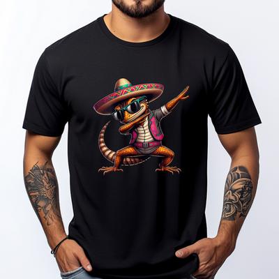 Dabbing Lizard Sombrero Poncho Cinco De Mayo Mexican Streetwear Men Printed T-Shirt