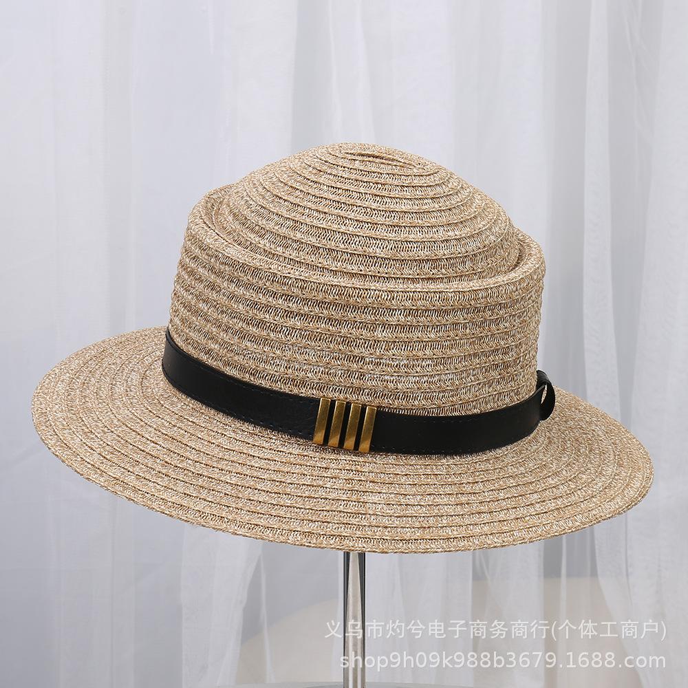 Hepburn Style Flat Top Straw Hat Women's New Sunscreen Sun Hat British Style Straw Woven Flat Edge Hat Summer Sunshade Hat