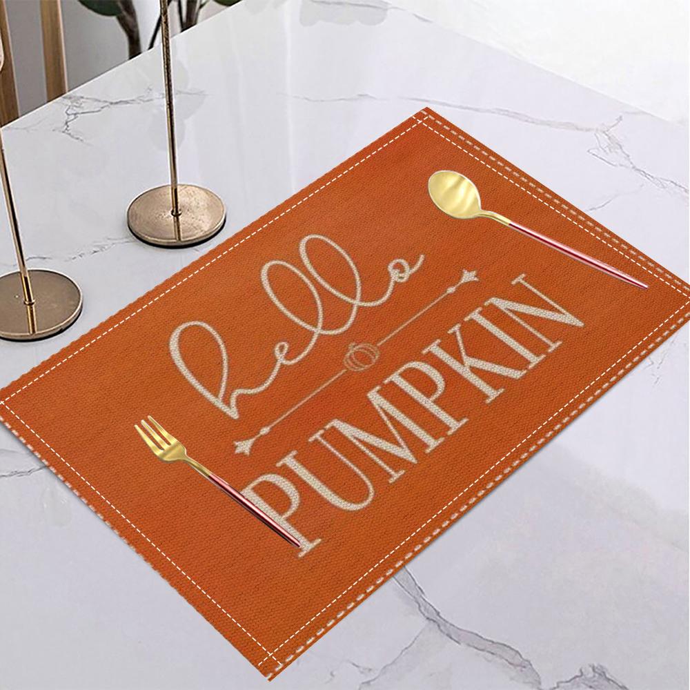 Halloween Linen Placemat Table Coffee Mat Orange Black Jack-o'-lantern Bat Plaid Pumpkin Gnome Happy Halloween Decorative