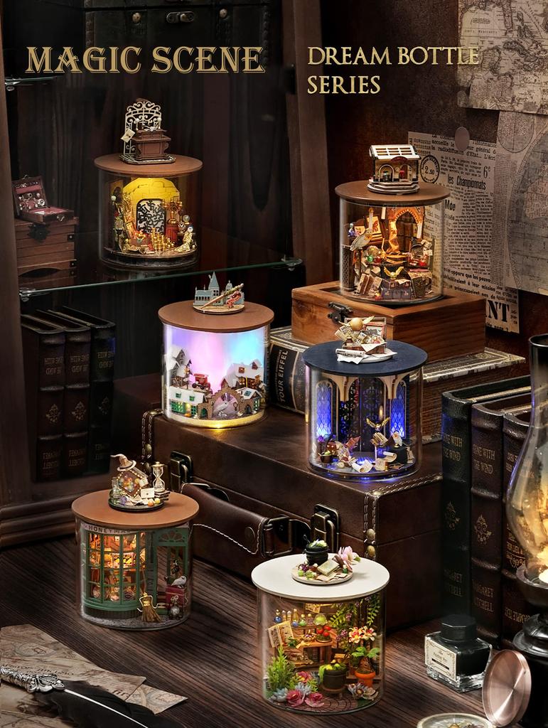 Spilay DIY Wooden Magic Miniature Dollhouse Handmade Kit Furniture Set Decor Ornaments Housewarming Creative Dust Cover LED 3D Puzzle Toys for Lovers