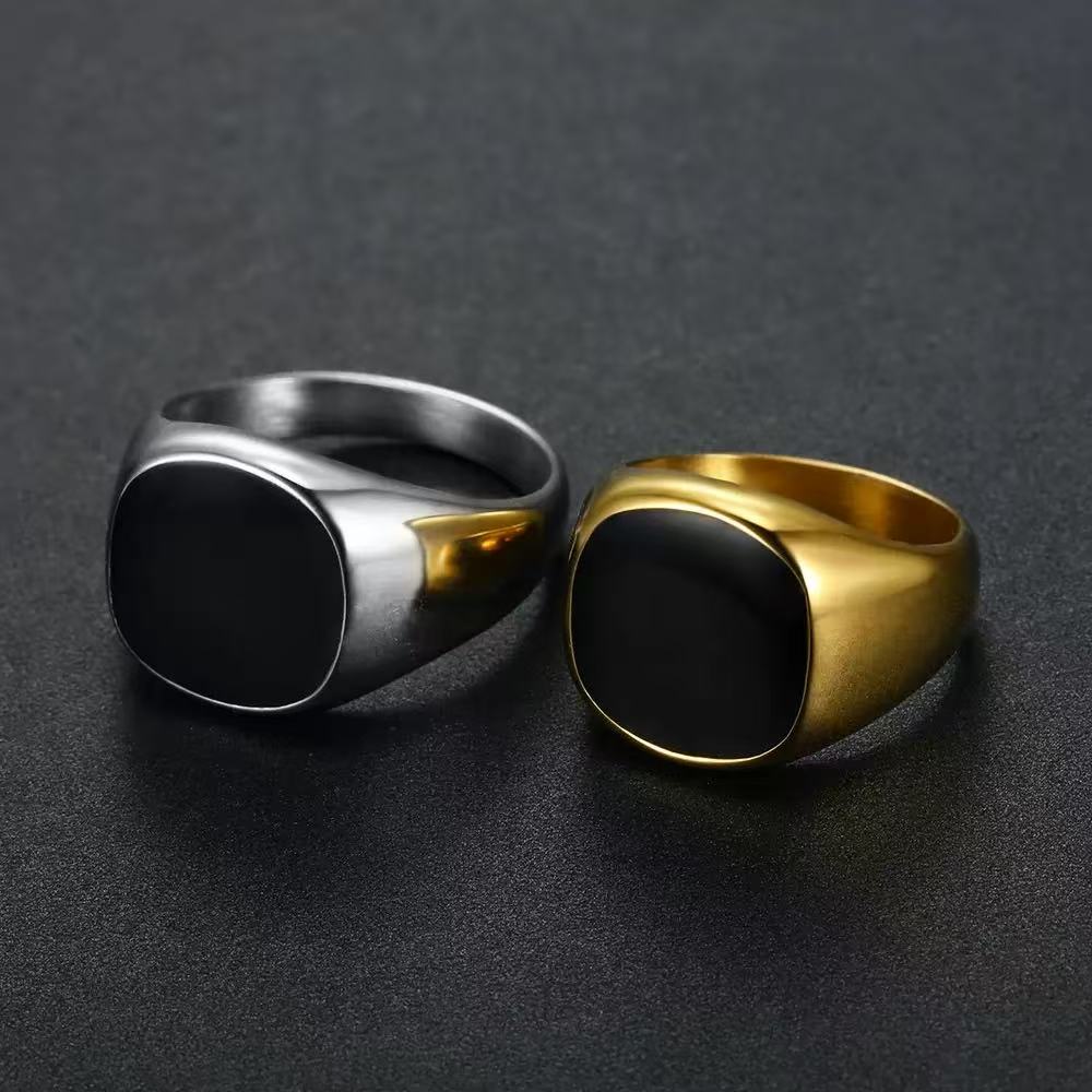 New Smooth 316L Stainless Steel Signet Square Ring for Men Women Hip Hop Punk Style Fashion Party Jewelry Accessories Wholesale