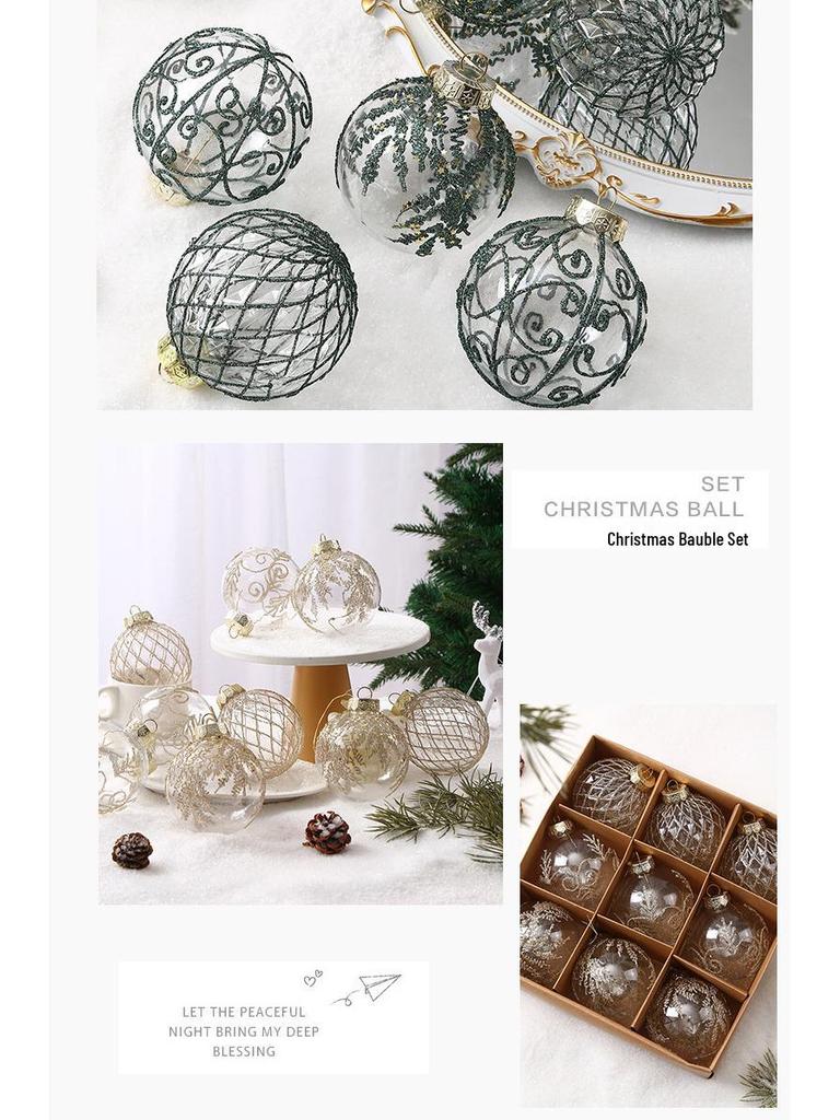 8CM Transparent PET Painted Christmas Ball Set for Tree Decorations