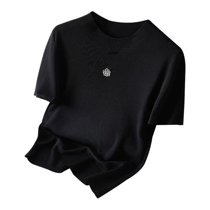 Women s Slim Fit Floral Round Neck Short Sleeve Knit Top S