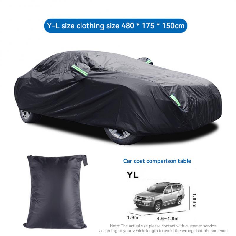 Car Cover 190T All-black Mutifunction Rain-proof Sunscreen UV Protection Eflective Strip Car Cover Sunshade Car Accessories