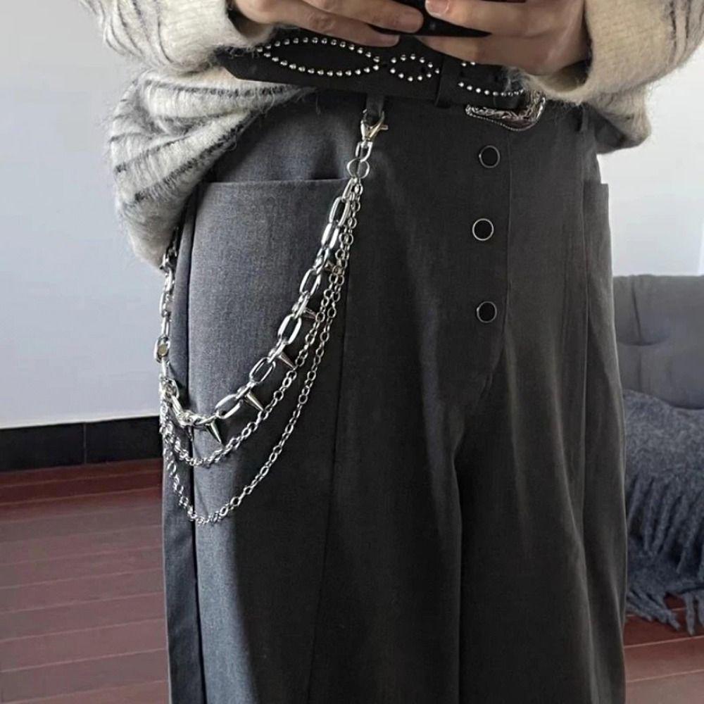 Double-layer Metal Waist Chain Studded Punk Belt Chain Personality Rivet Studded Pants Chain  Steet