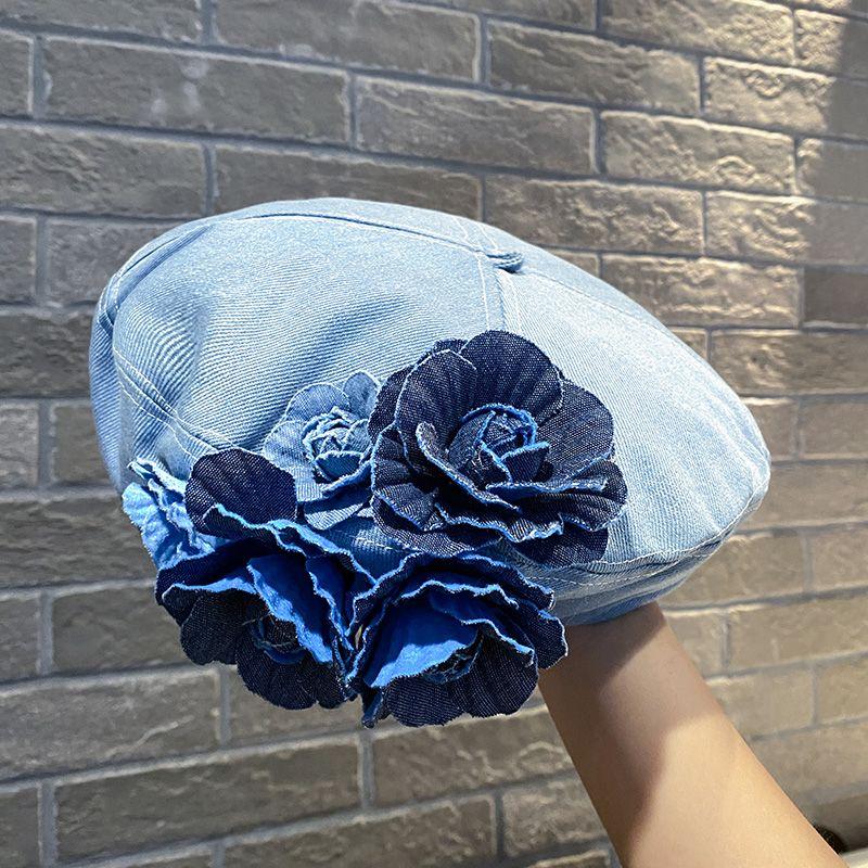 

Винтажные джинсовые береты с цветочным декором, винтажные синие джинсовые потертые кепки художника, легкие береты для женщин, повседневного использования 58-60cm