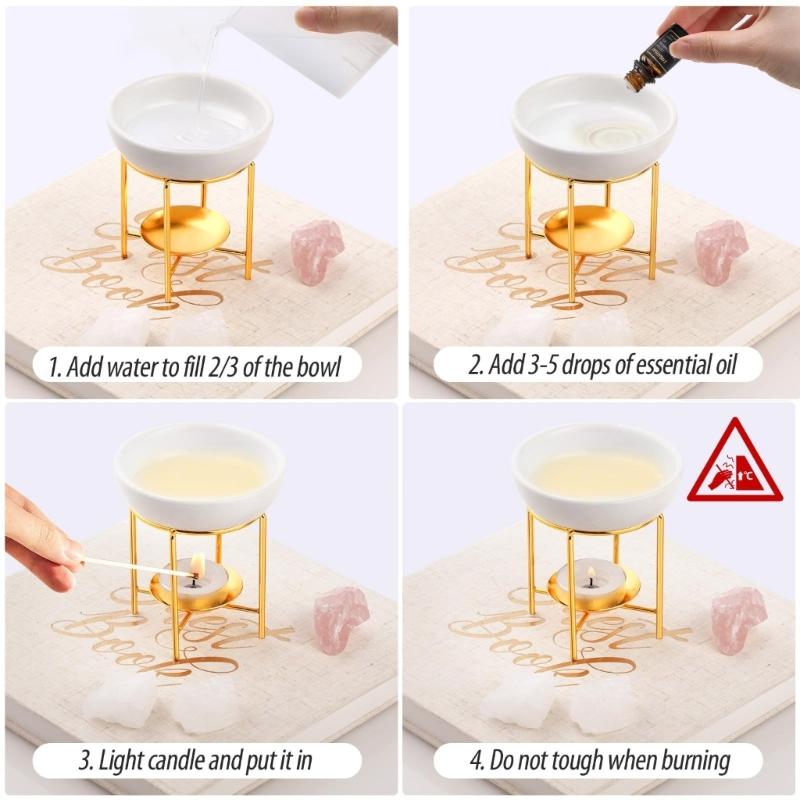 Elegant Ceramics Essential Oil Burners Metal Tealight Holder Rack Aromatherapies Diffuser for Home Decors and Relaxation