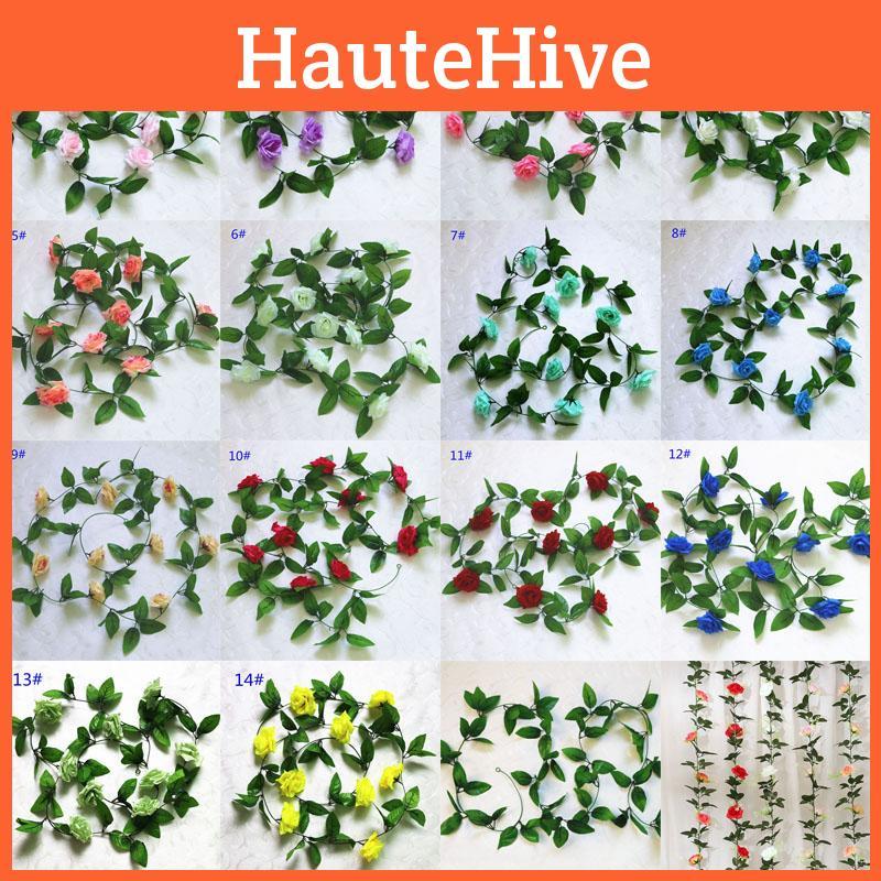 2.4m Long Silk Rose Fake Flower Ivy Vine Leaf Garland For Elegant Home Decor