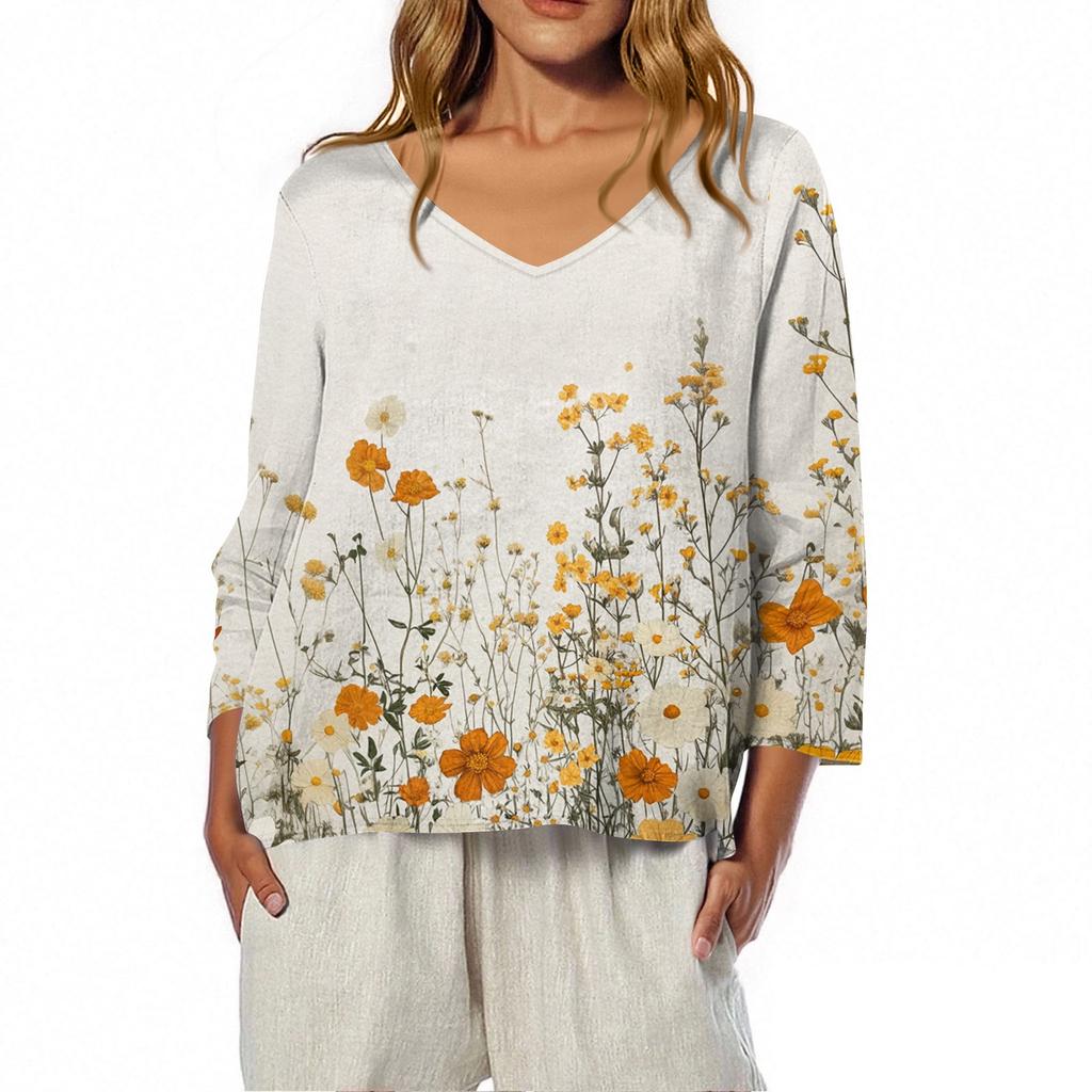 3/4 Length Sleeve Womens Tops Summer Trendy  V-Neck Blouses Dressy Casual  T-Shirt Summer Outfits Beach Vacation