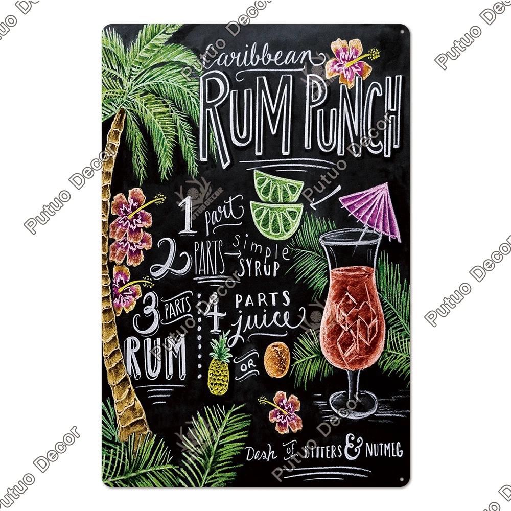 Putuo Decor Nostalgic Cocktail Tin Plaque - Metal Sign Wall Art - Ideal for Home Bars, Pubs & Man Cave Makeovers