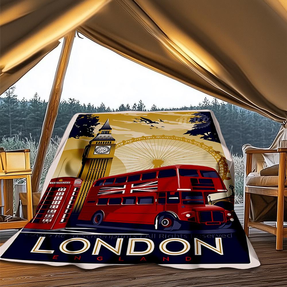 1 Stück London Bus, Big Ben Outdoor Flanelldecke Weiche Ganzjahres Polyesterdecke, Perfekt für Picknicks & Reisen, Picknickzubehör