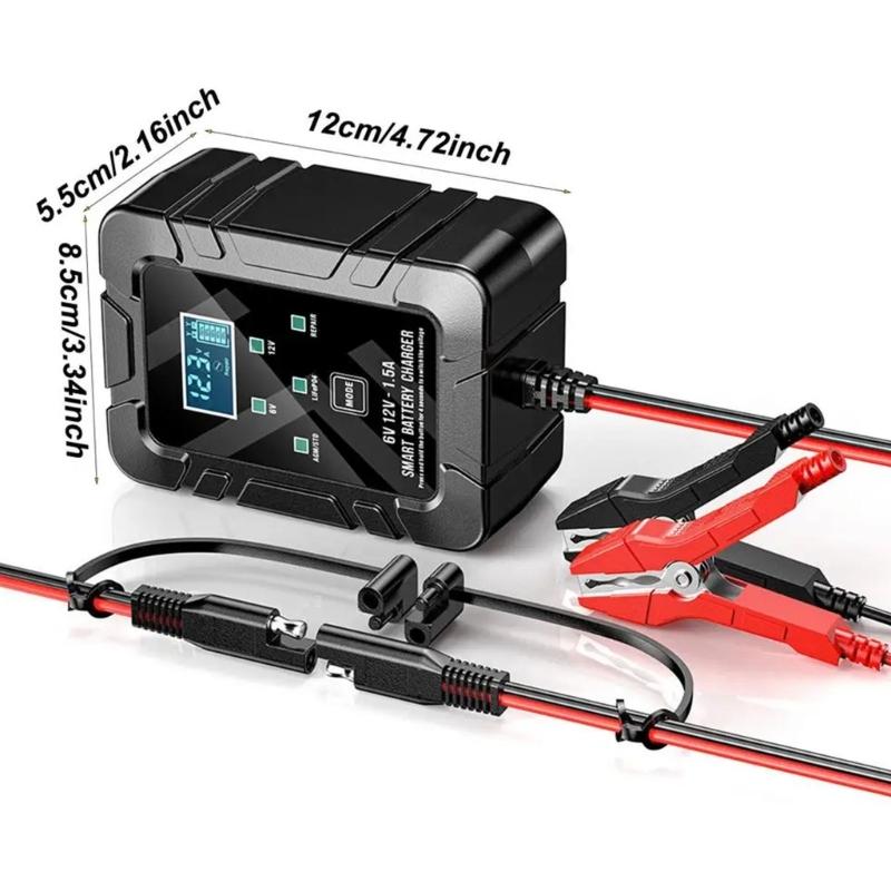 50-60Hz Automatic 6V 12V 1.5A Battery Maintainer Overload Protection Suitable for Car Motorcycles RVs with Fast Charging