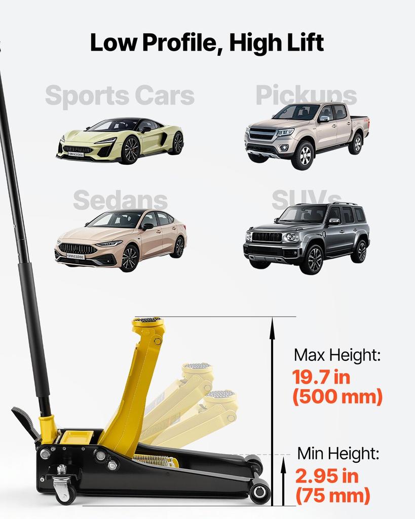 Niskoprofilowy podnośnik podłogowy, udźwig 3 tony, stalowy podnośnik wyścigowy z podwójnymi tłokami, pompą szybkiego podnoszenia i adapterem do SUV-ów, hydrauliczny wózek podnośnikowy do samochodów sportowych