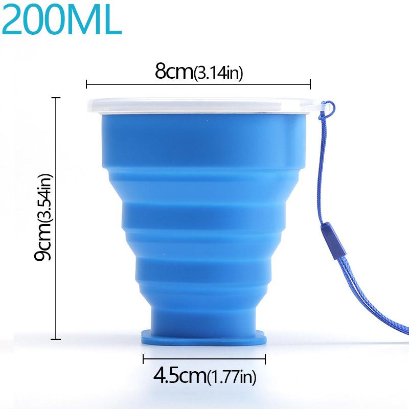 200ml Portable Cups BPA FREE Food Grade Water Cup Silicone Retractable Folding Cup with Lid Outdoor Coffee Travel Water Cup