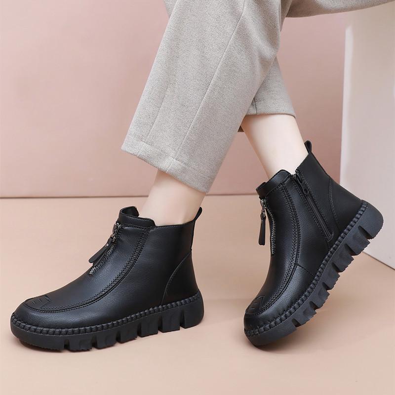 Women's Faux Leather Waterproof Winter Ankle Boots - Plush, Warm, and Comfortable for Middle-Aged and Elderly