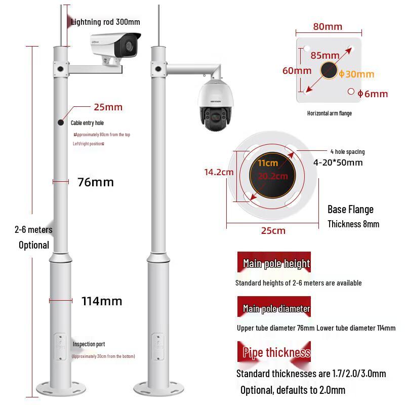 Heavy-Duty 3-Meter Security Camera Mounting Pole CN Plug (adapter Included)
