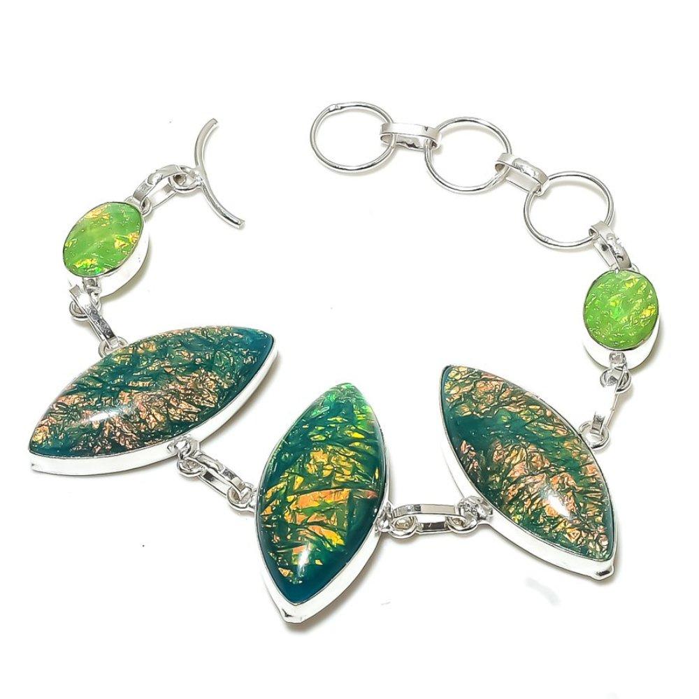 Green Triplet Opal Gemstone 925 Sterling Silver Gift Jewelry Bracelet 7-8"