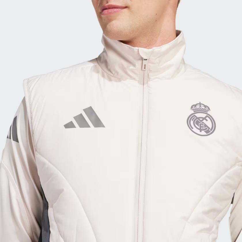 Adidas Originals Real Madrid Winterized Training Series Badge Print Stand Collar Slim Fit Zip Vest Men Vests Gray IT5130