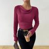 Suéter de Color Sólido para Mujer Otoño Invierno de Punto de Manga Larga Top Casual