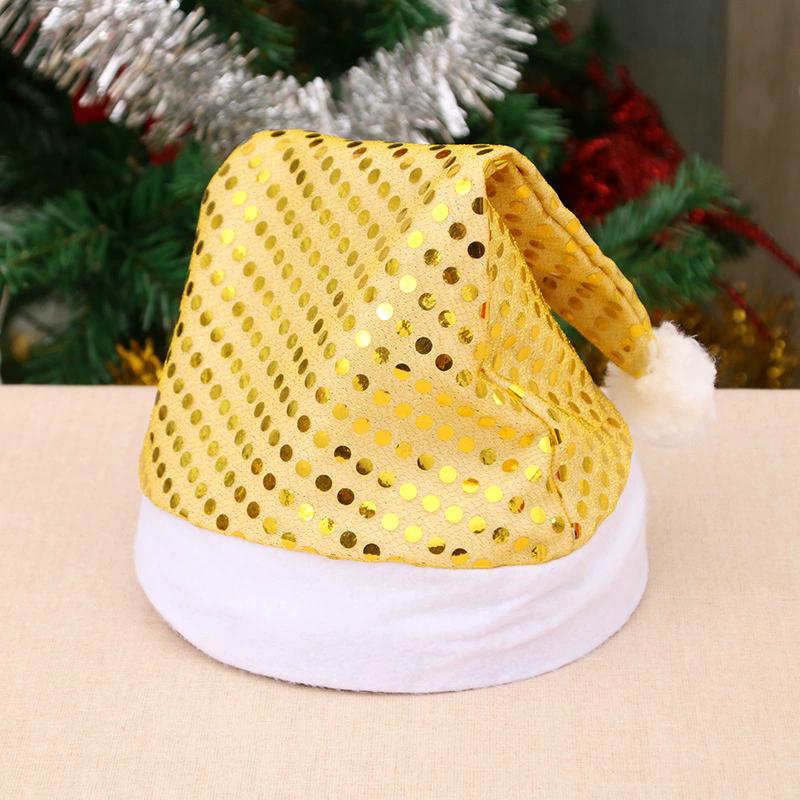 WTEMPO Solid Color Sequined Adult Christmas Hats Christmas Decorative Hats Santa Claus Hats Christmas Party Performance Decorative Hats