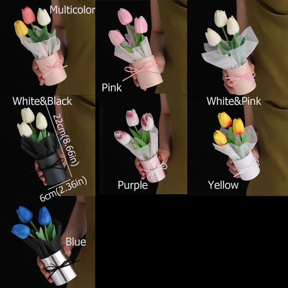 Simulation Artificial Tulip Bouquet Realistic Fake Flower Bunch Tulip Bucket Bouquet  Dining Table
