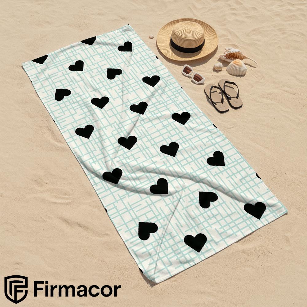 Mint Grid Black Hearts Soft Portable Travel Towel Unisex Ultra Lightweight Microfiber Oversized Sand Free Quick Dry Beach Towel
