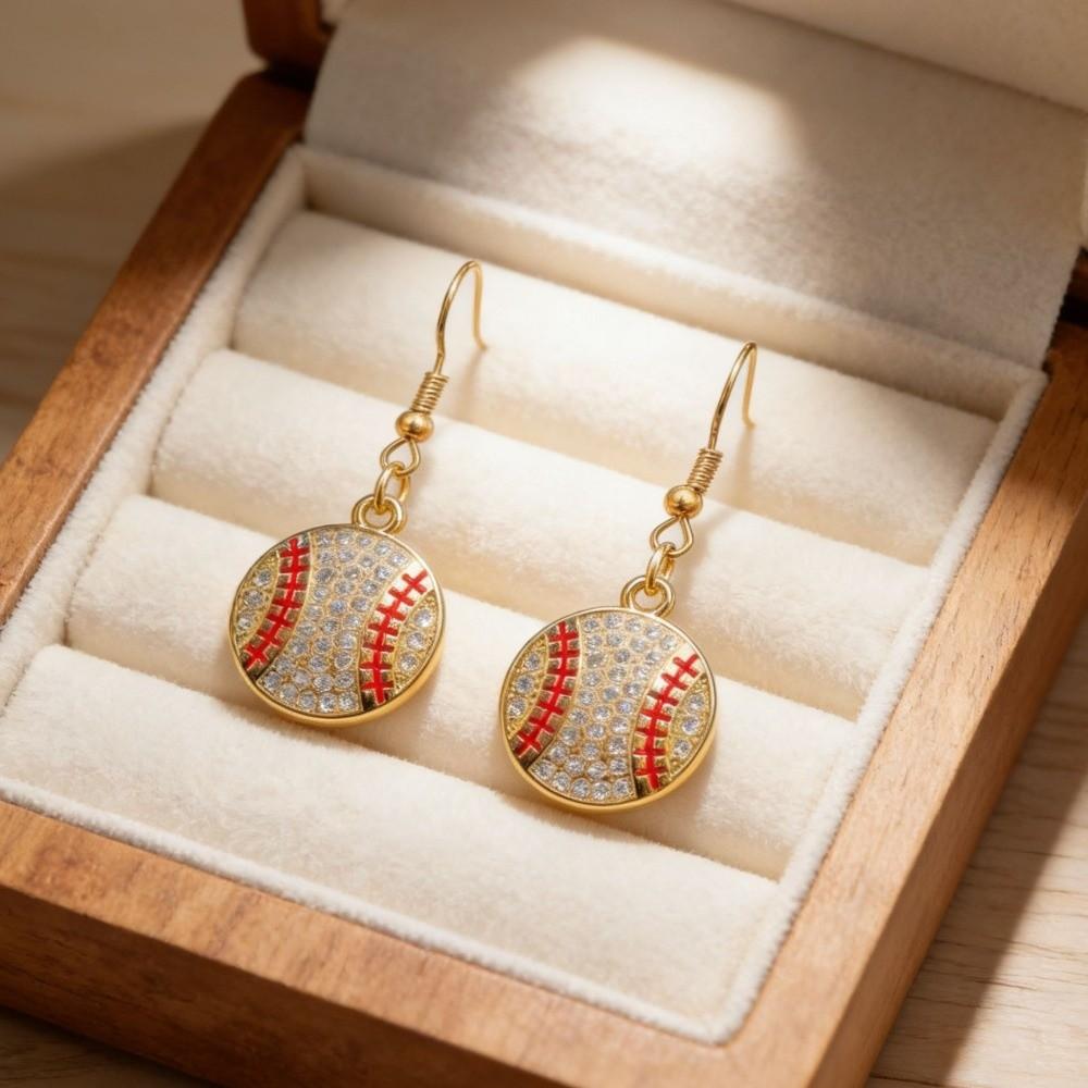 Football Basketball Football Ear Hooks Rhinestone Ear Pendant Jewelry Accessory for Women A White Baseball