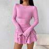 Bequemes dehnbares Bodycon-Kleid für Damen, Stufenkleid mit Rüschensaum und ausgestellten Ärmeln, Schickes Minikleid für den ganzen Tag & Veranstaltungen