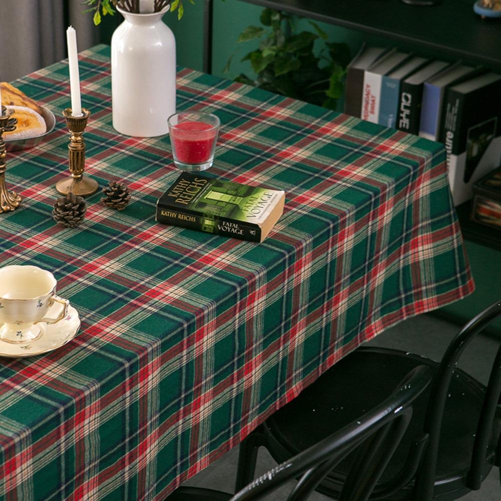 Christmas Plaid Tablecloth Cotton Linen Dining Table Decor Vintage American Style Tea Table Cover